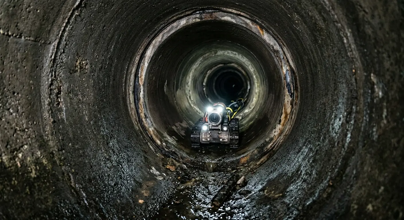 Robotic sewer camera inspecting pipe interior for Drain Snake Service in East Caln